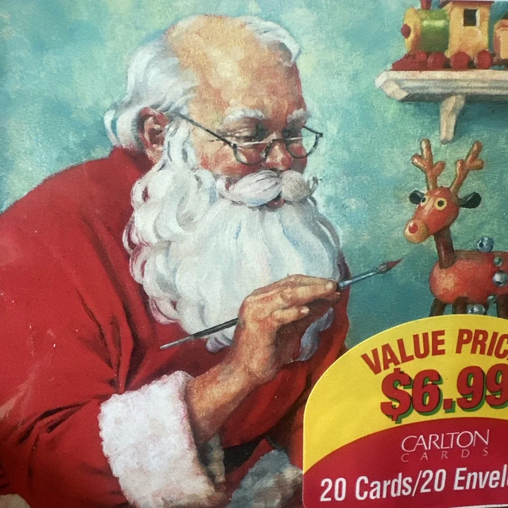 Vintage Christmas Carlton Cards Santa Painting‎ Reindeer Toy Set Of 20